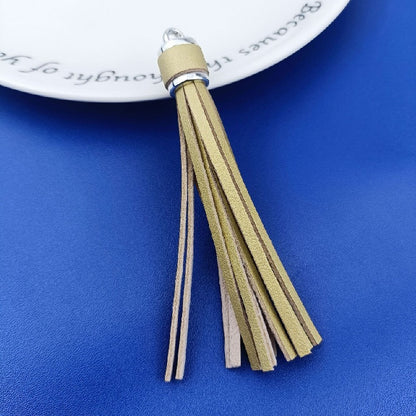 Silver PU Leather Tassel Keychain Metallic 9cm Length 39