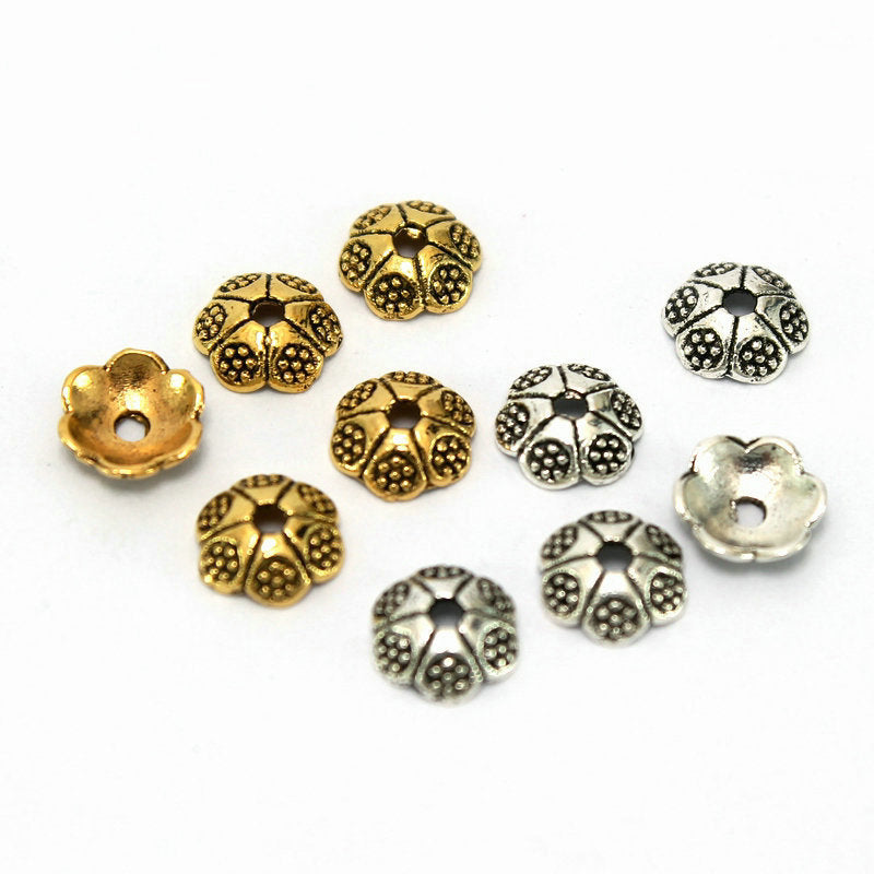 Alloy Flower Bead Caps 6mm Dotted Tibetan Alloy 100pcs 2