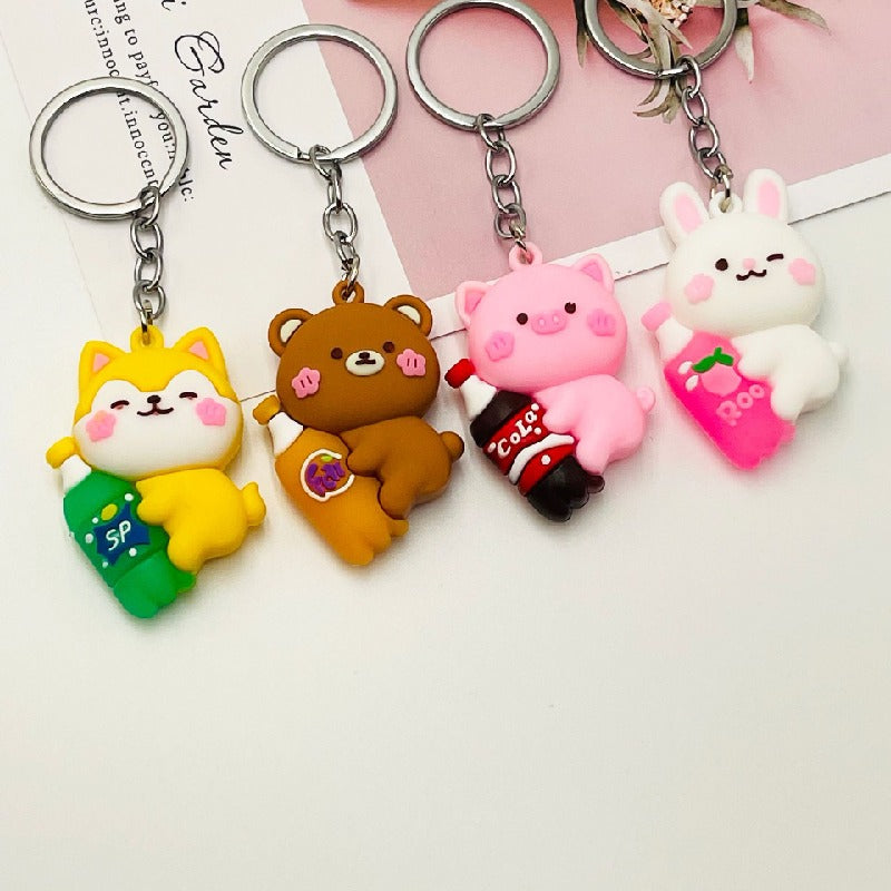 Cartoon Animal Keychain Soft PVC Soda Bottle Design 2