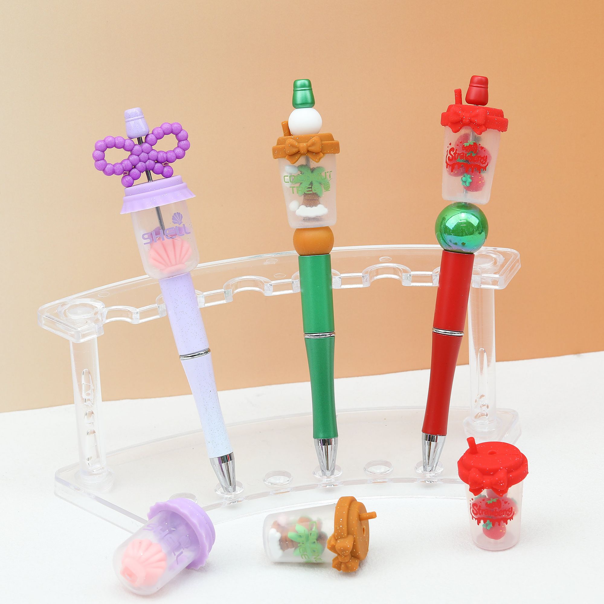 3D Shell Coconut Tree Glitter Bottle Silicone Focal Beads 10pcs