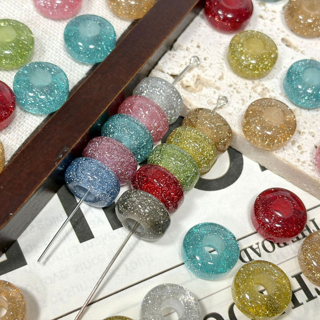 Glitter Resin Donut Spacer Beads 14x7.5mm Hole 5mm 100pcs 3