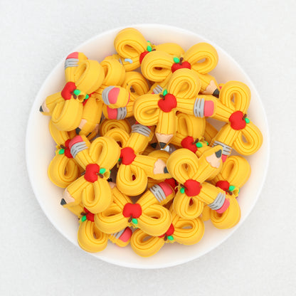 3D Colored Pencil Bow Silicone Focal Beads 20pcs 3