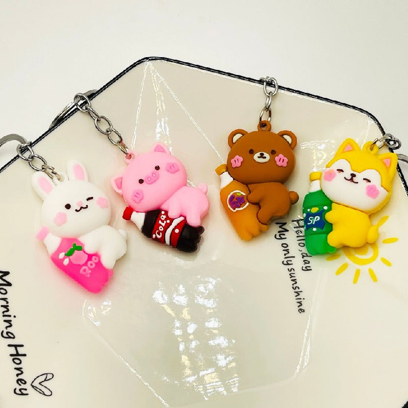 Cartoon Animal Keychain Soft PVC Soda Bottle Design 3
