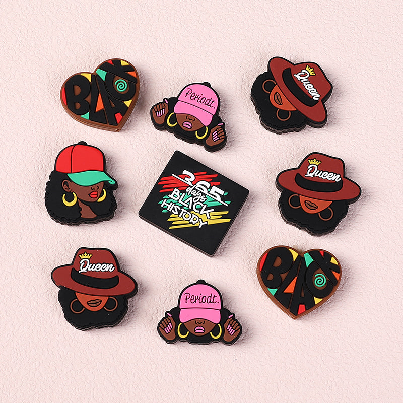 Silicone Focal Beads Black History Queen Wearing Period Hat 20pcs 3