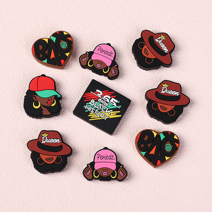 Silicone Focal Beads Black History Queen Wearing Period Hat 20pcs 3