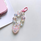 Crystal Bubble Heart Beaded Keychain Glass Iridescent Pink 6