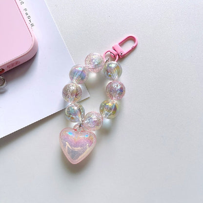 Crystal Bubble Heart Beaded Keychain Glass Iridescent Pink 6