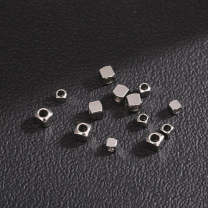 Stainless Steel Square Metal Beads 3mm 4mm Chamfered Polished 100pcs