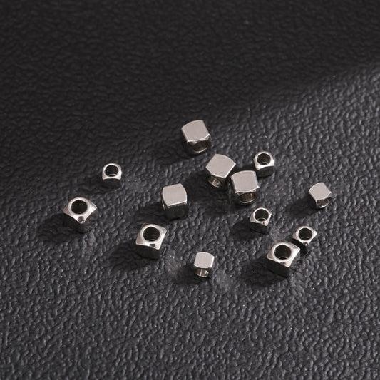 Stainless Steel Square Metal Beads 3mm 4mm Chamfered Polished 100pcs