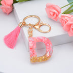 Resin Floral Pink Tassel Monogram Keychain Alphabet Letter A 4