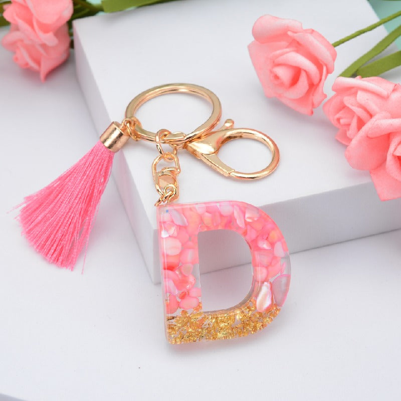 Resin Floral Pink Tassel Monogram Keychain Alphabet Letter A 4