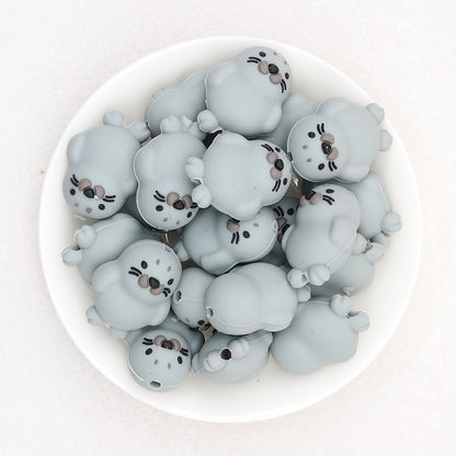 Silicone 3D Seal Focal Beads White and Gray 20pcs - Gray