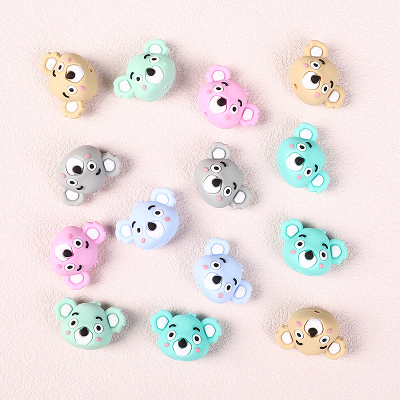 Silicone 3D Focal Beads Koala Head Multi Color Pastel Shades 20pcs 2