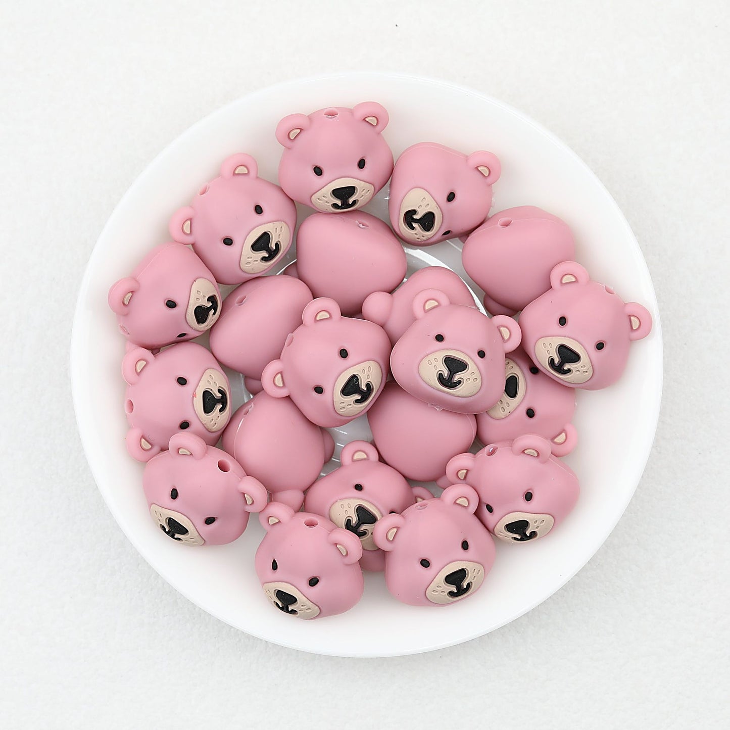 Colorful 3D Bear Head Silicone Focal Beads Cute Animal Design 20pcs - Mauve