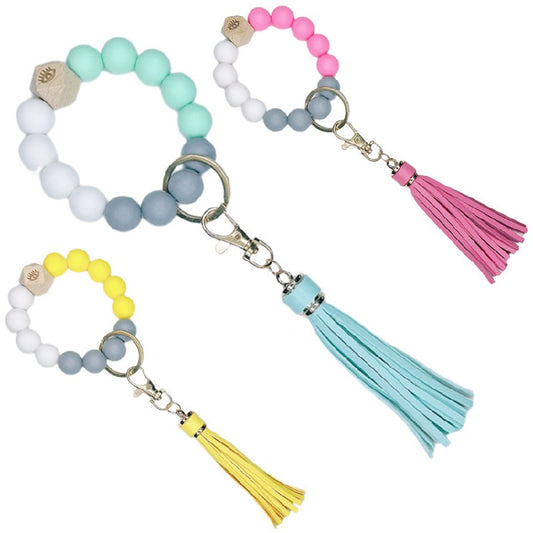 Silicone Beads Bracelet Keychain Soft Tassel Colorful Charm 2