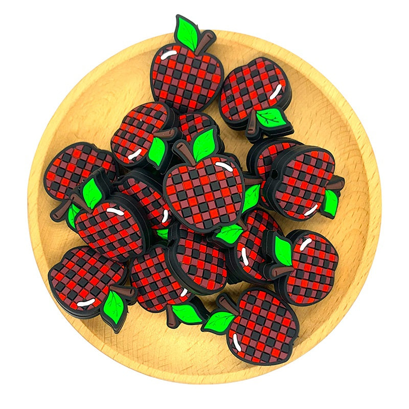 Silicone Focal Beads Apple Grid Check Pattern 20pcs 2