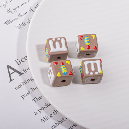 Hand Drawn Candle Square Acrylic Beads 16mm Colorful 5pcs 8