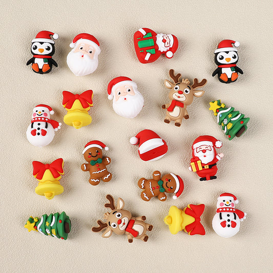 Silicone 3D Focal Beads Christmas Gingerbread Man Santa Claus Gift 20pcs 2
