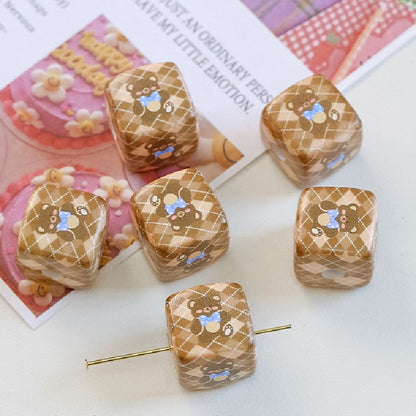 Cherry Bear Rabbit Square Acrylic Beads 14mm Playful Pattern 5pcs 8
