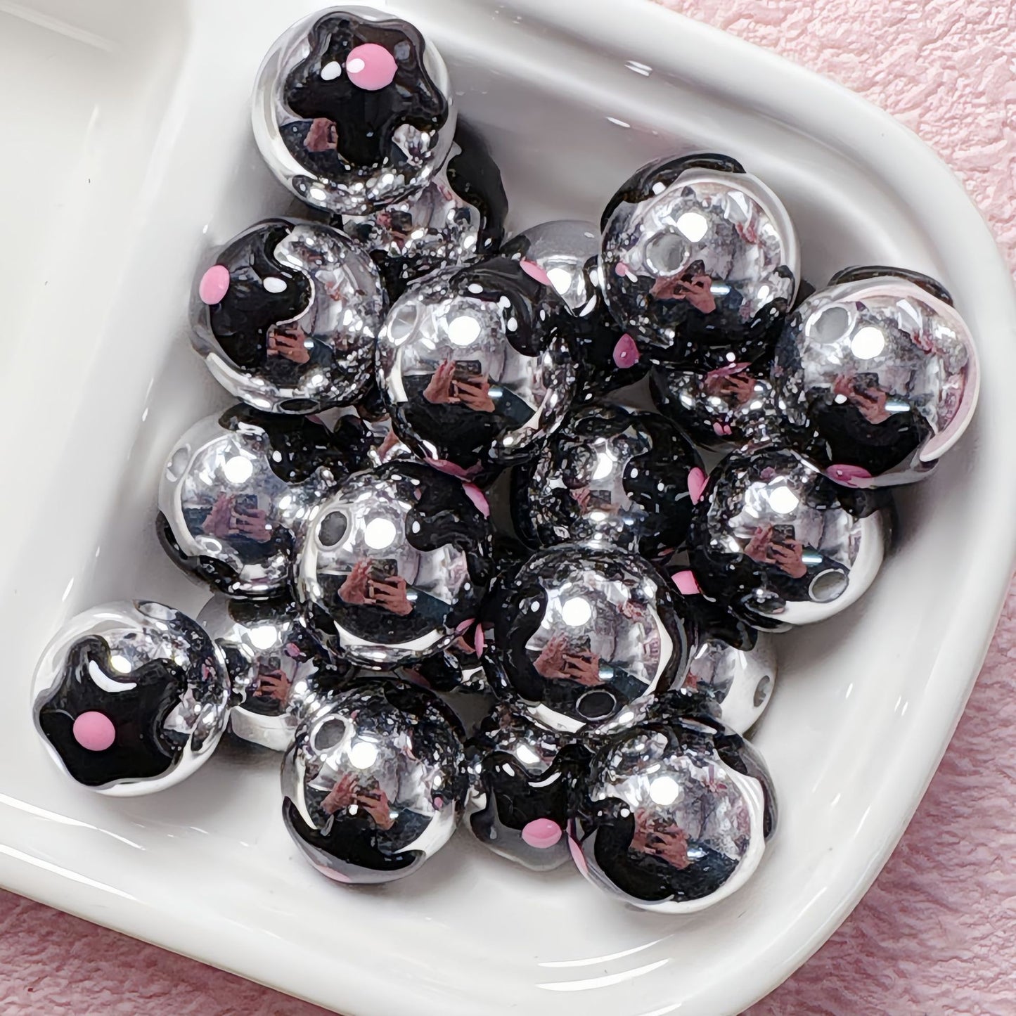 Hand-Painted Flower Heart Round Acrylic Beads 16mm 10pcs 4