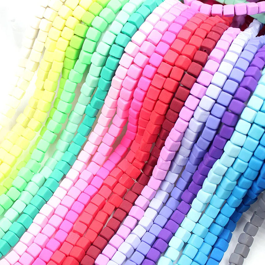Cube Clay Beads 6mm Solid Color Polymer Matte Finish 10strands