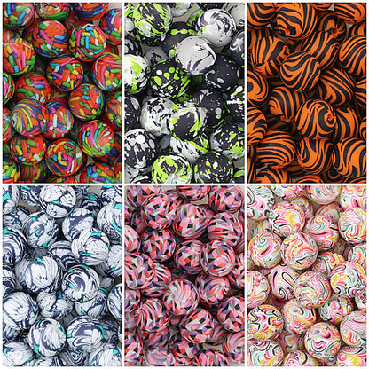 15mm Patterned Printed Silicone Round Beads Bright Colors 50pcs
