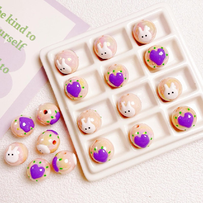 Hand-Painted Round Acrylic Beads 16mm Cartoon Design 5pcs 2