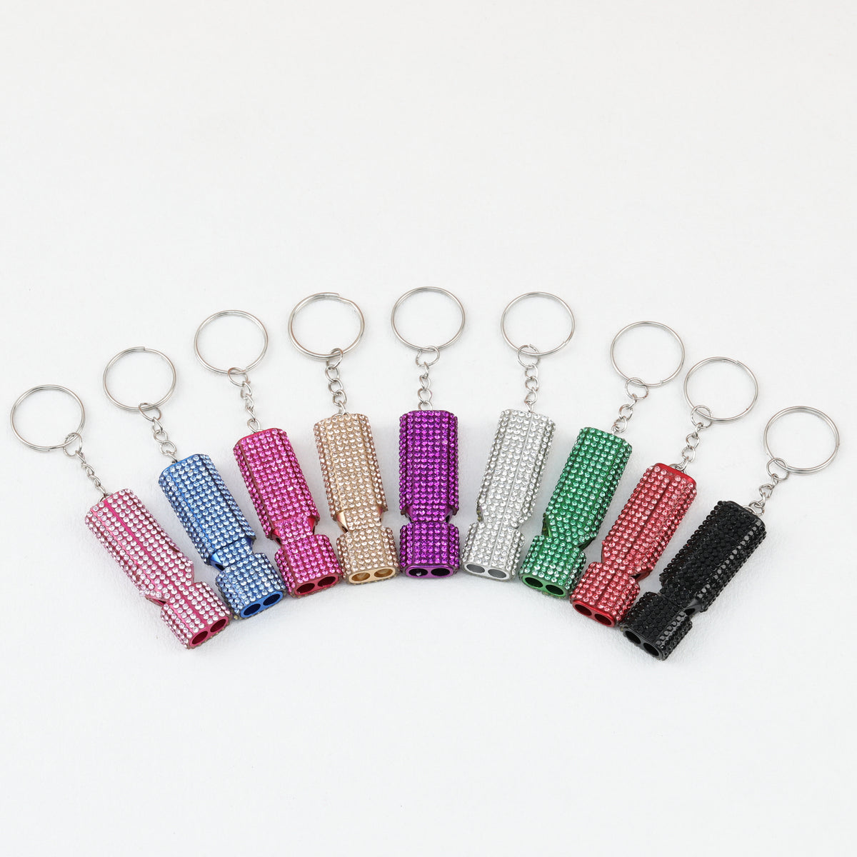 Rhinestone Whistle Keychain Self Defense Colorful Compact