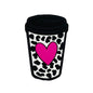 Silicone Focal Beads Heart Cup Leopard Print Pink Heart 20pcs