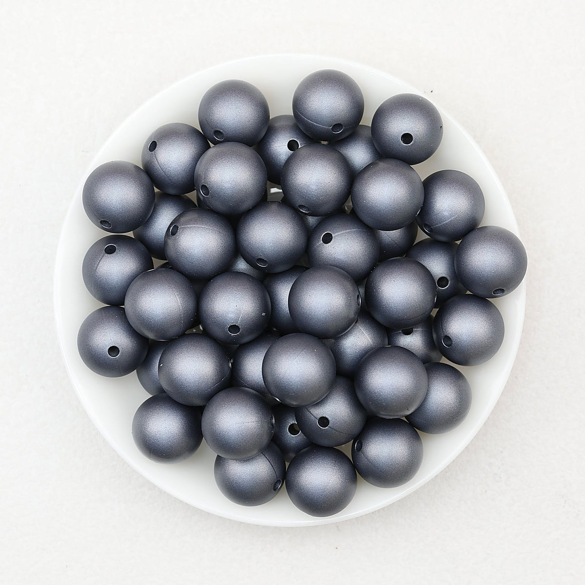 15mm Metallic Silicone Round Beads 50pcs - Moon Gray Silver