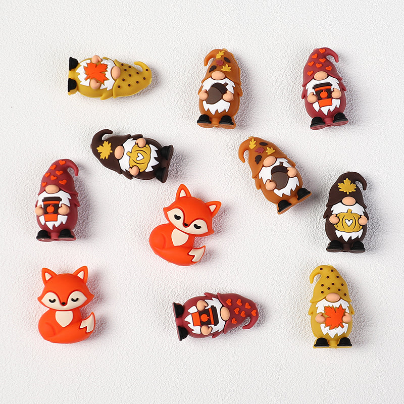 3D Autumn Gnome and Fox Silicone Focal Beads Fall Theme 20pcs 2