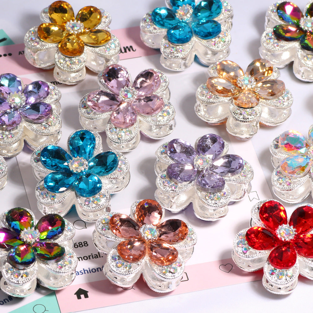Double Layer 37mm Flower Rhinestone Beads with Alloy Base 2pcs 18