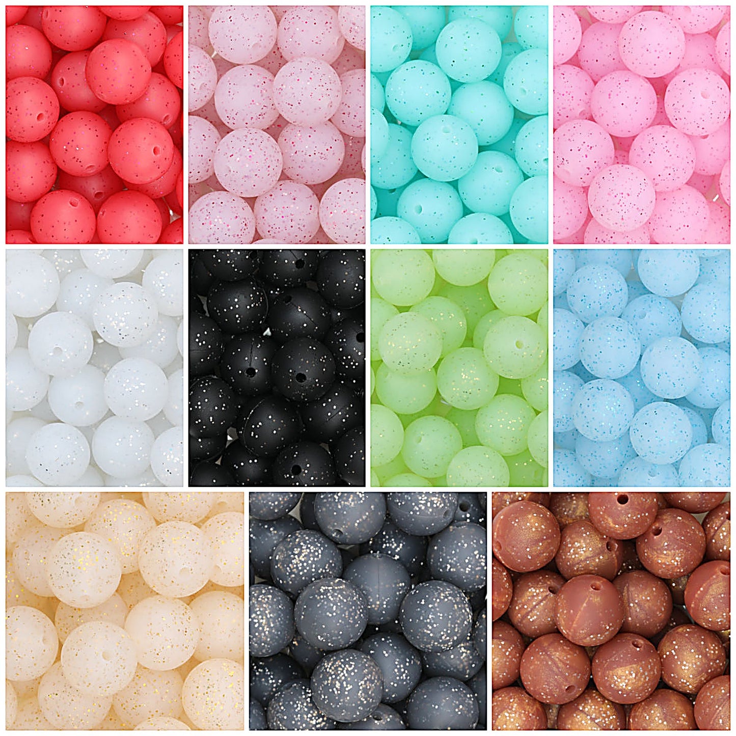 15mm Glitter Silicone Round Beads with 2.5mm Hole 50pcs