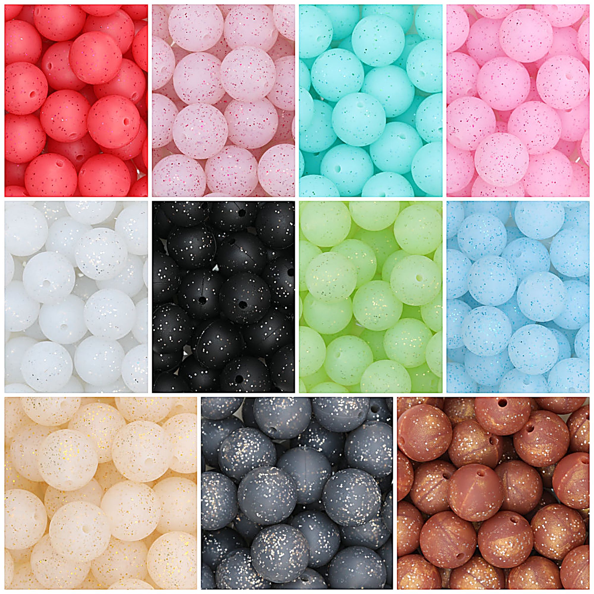 15mm Glitter Silicone Round Beads with 2.5mm Hole 50pcs