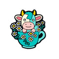 Silicone Focal Beads Cow Cattle Holding Daisy Pastel Turquoise Teacup 20pcs