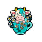 Silicone Focal Beads Cow Cattle Holding Daisy Pastel Turquoise Teacup 20pcs