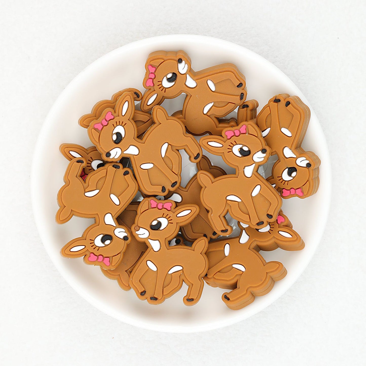 Cute Deer with Bow Silicone Focal Beads 20 pcs - Brown