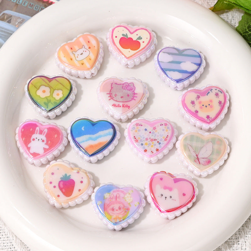 Insta-Style Pattern Lace Heart Shaped Resin Beads 25mm 10pcs 3