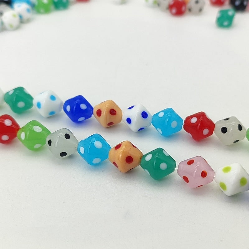 Lampwork Glass Beads Rhombus 12mm Jelly Color Polka Dot 8pcs