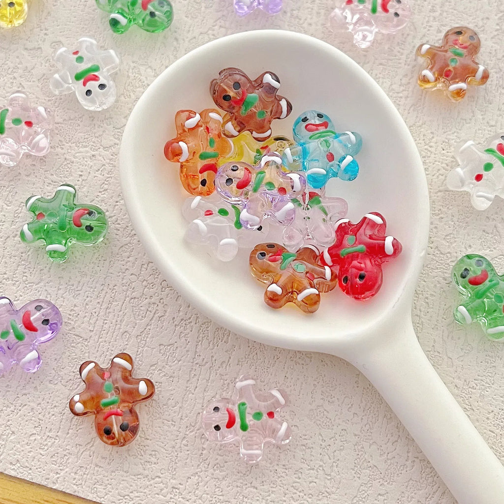 Hand Painted Gingerbread Man Glass Beads 13x15mm Enamel Christmas 1pc