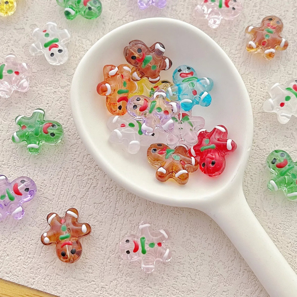 Hand Painted Gingerbread Man Glass Beads 13x15mm Enamel Christmas 1pc