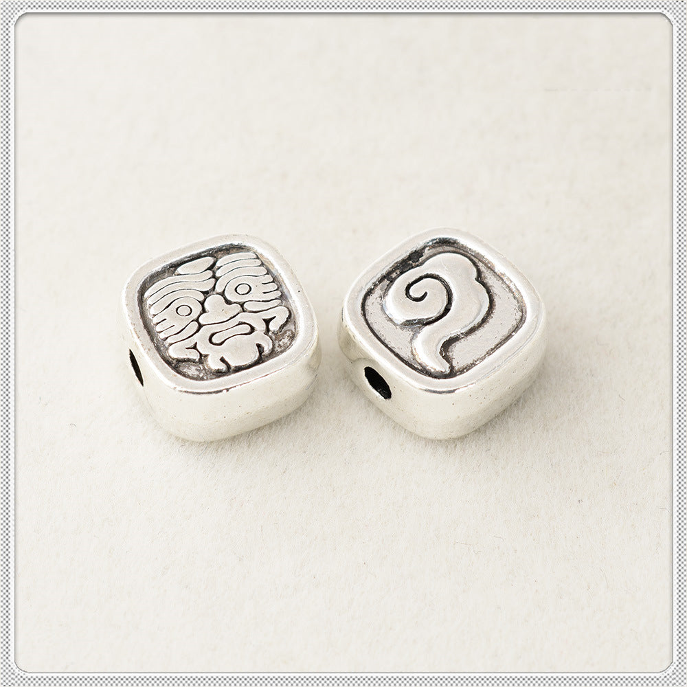 Square Metal Beads 10mm Kilam Auspicious Cloud Pattern 50pcs 3