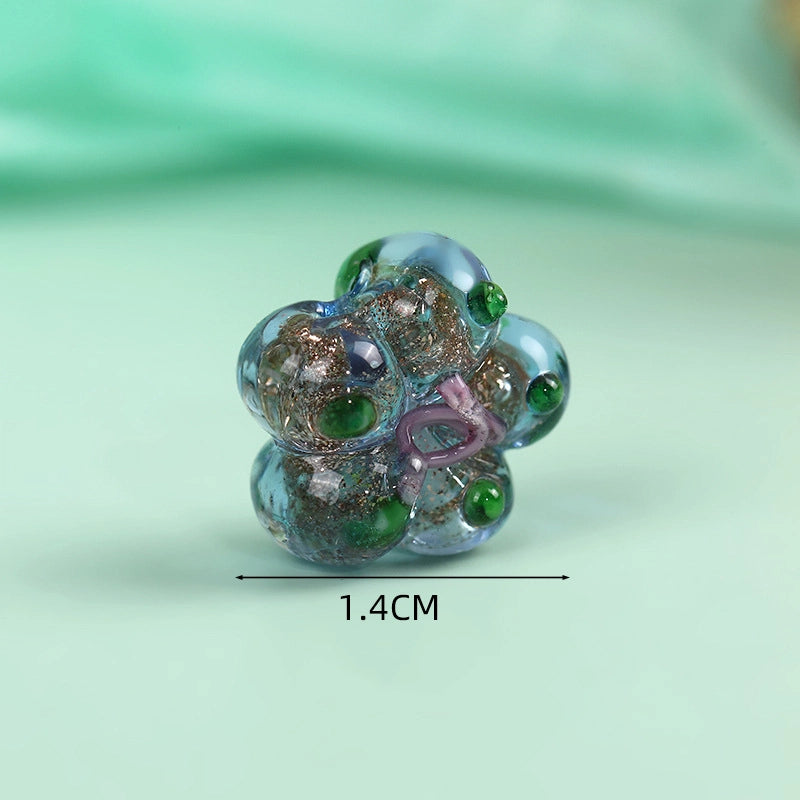 Lampwork Glass Beads Five Petal Flower 14mm Vintage Foil Filled 10pcs 4