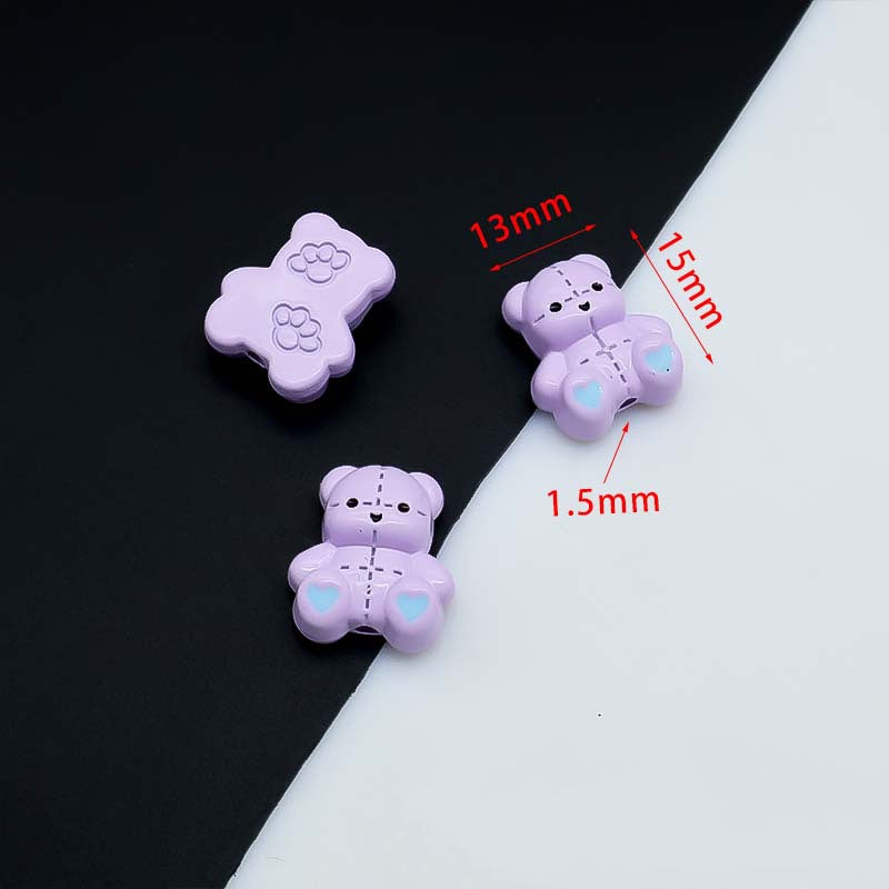 Teddy Bear Metal Beads 15mm Baking Painted Fabric Design 10pcs 10