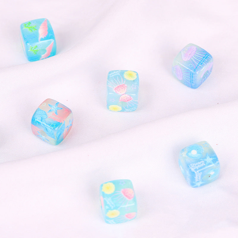 Jelly Texture Square Acrylic Beads 14mm Marine Series 10pcs 3