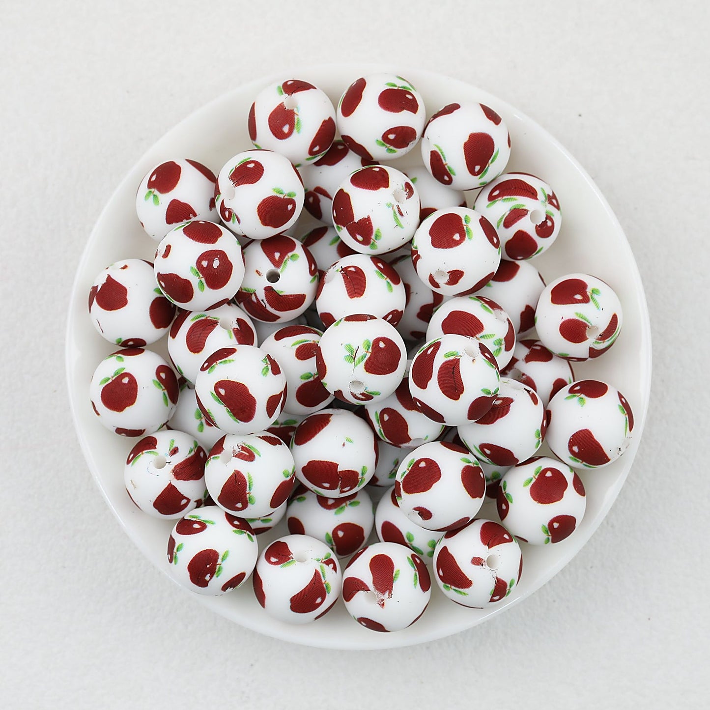 15mm Fruit Pattern Printed Silicone Round Beads 50pcs - Apple