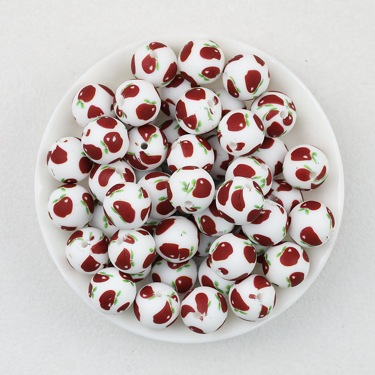 15mm Fruit Pattern Printed Silicone Round Beads 50pcs - Apple