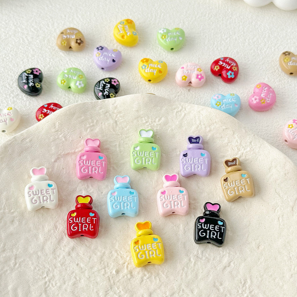 Double Sided Heart and Perfume Bottle Metal Beads 13/16mm Painted Alloy 10pcs
