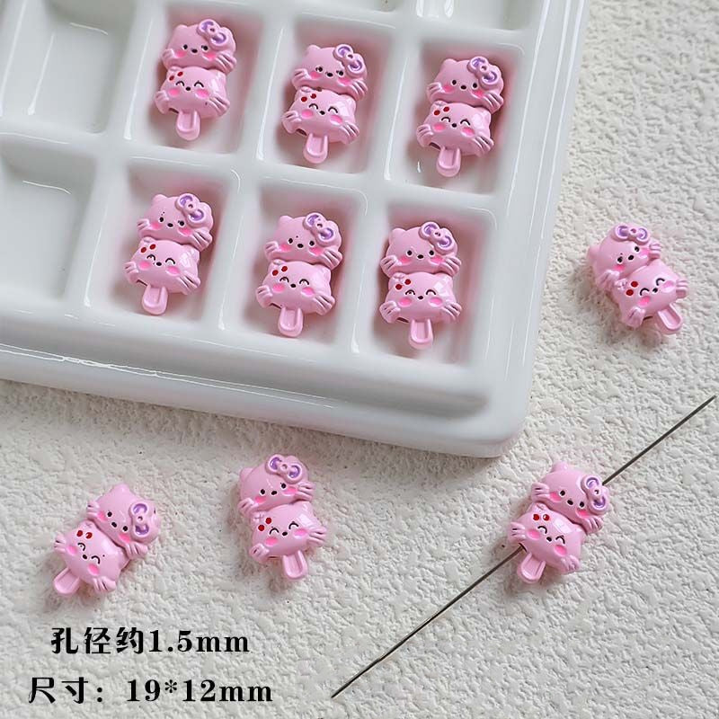 Double Kitty Stack Metal Beads 19mm Painted Alloy 10pcs 2