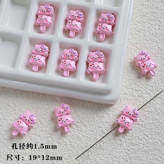 Double Kitty Stack Metal Beads 19mm Painted Alloy 10pcs 2